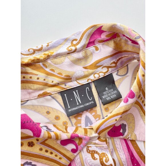 Vintage 00's I.N.C. Multi Scarf Print Silk Charmeuse Button Down Blouse, Size 6 - Picture 12 of 13